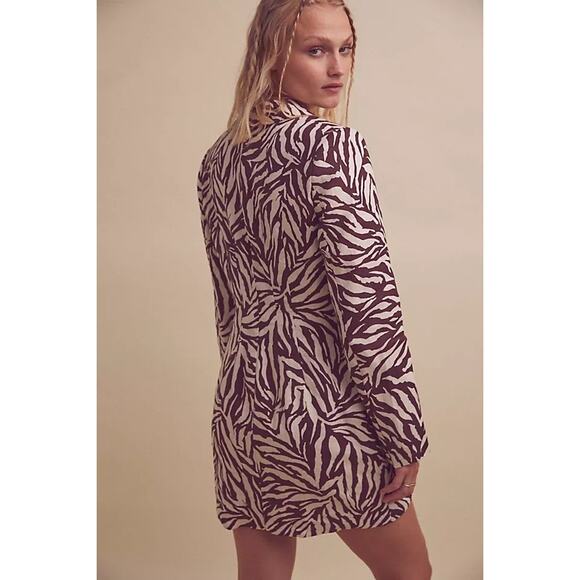 New Free People RUMER Cyrus Zebra Striped Blazer Mini Dress $379 X-SMALL Brown - Picture 3 of 8
